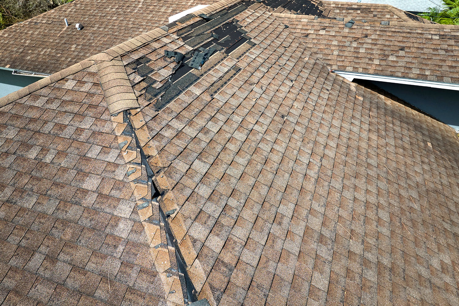 Very damaged asphalt shingles